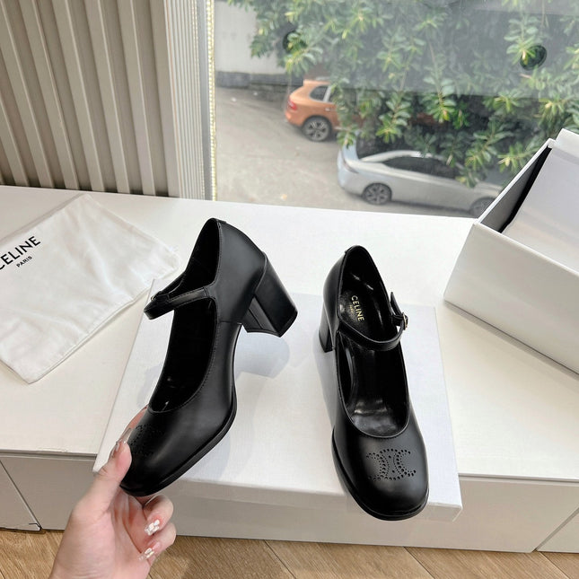 HIGH MARY JANE SHOES IN BLACK CALFSKIN