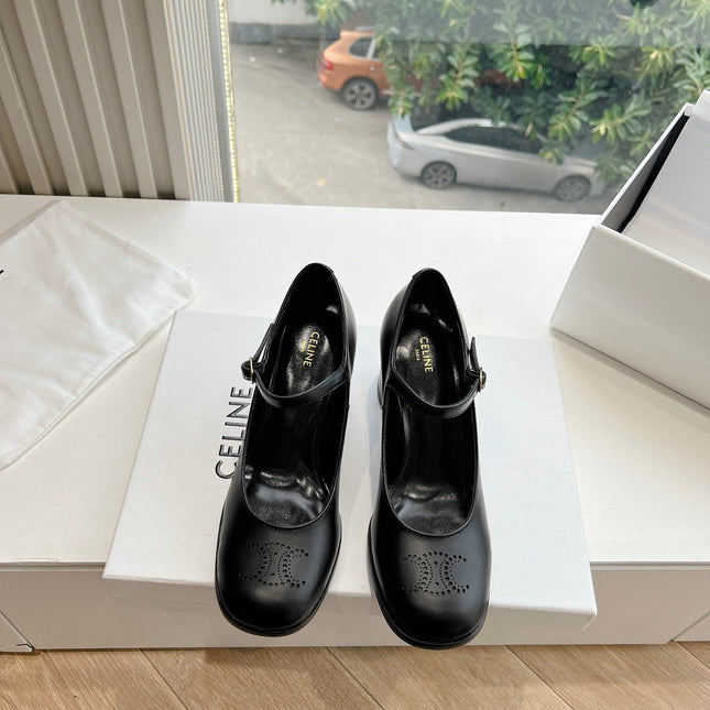 HIGH MARY JANE SHOES IN BLACK CALFSKIN