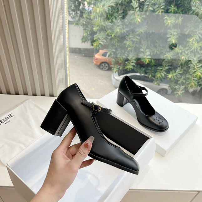 HIGH MARY JANE SHOES IN BLACK CALFSKIN