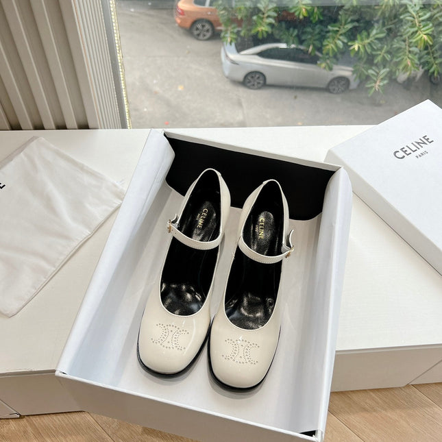 HIGH MARY JANE SHOES IN WHITE PATENT CALFSKIN