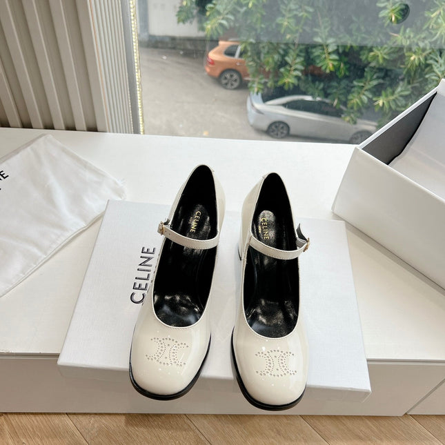 HIGH MARY JANE SHOES IN WHITE PATENT CALFSKIN