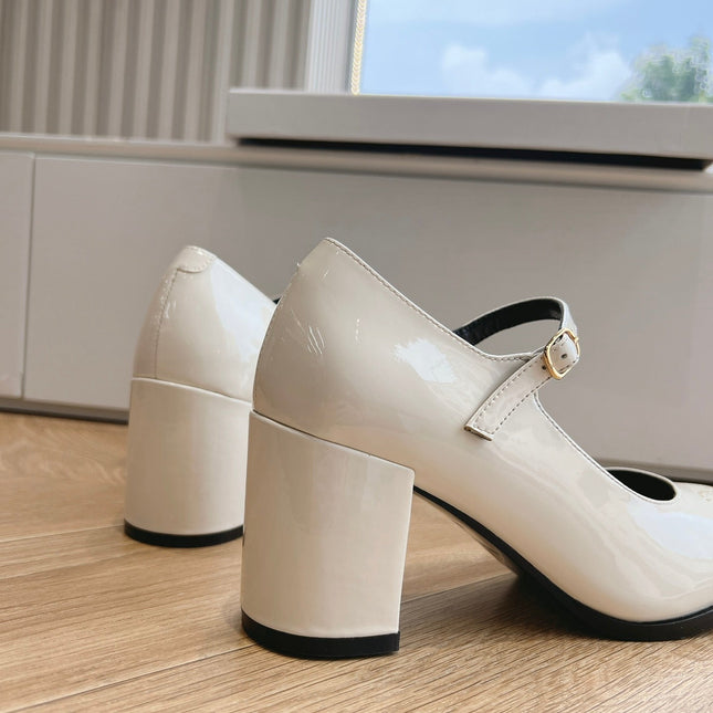 HIGH MARY JANE SHOES IN WHITE PATENT CALFSKIN