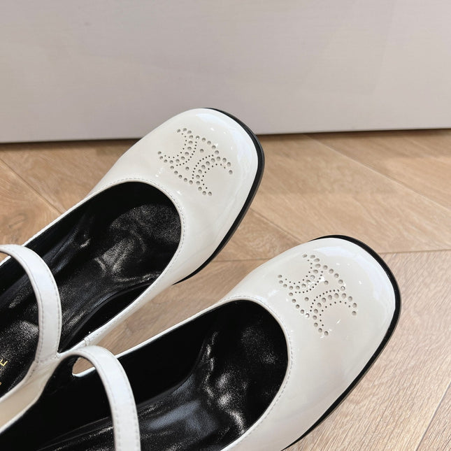 HIGH MARY JANE SHOES IN WHITE PATENT CALFSKIN