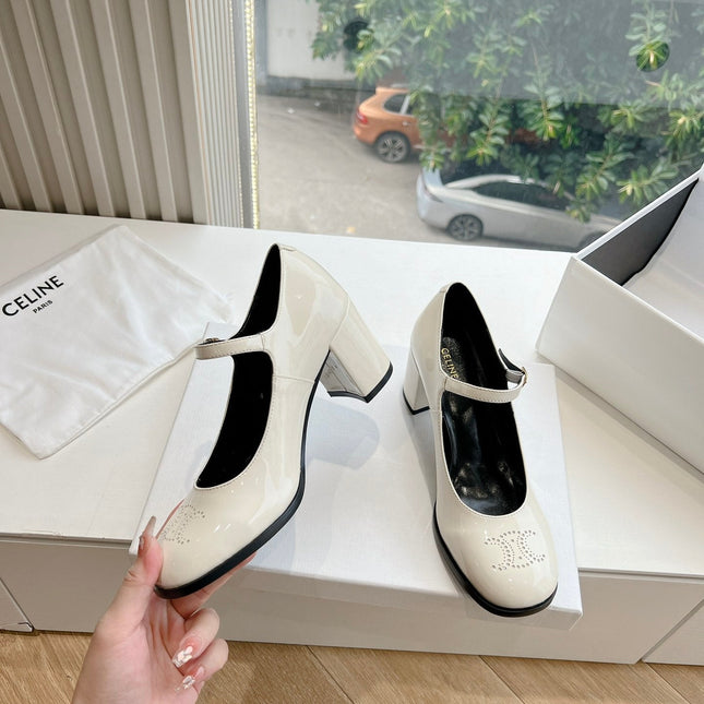 HIGH MARY JANE SHOES IN WHITE PATENT CALFSKIN
