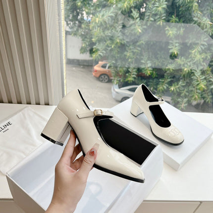 HIGH MARY JANE SHOES IN WHITE PATENT CALFSKIN