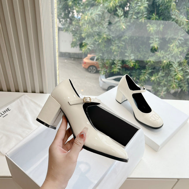 HIGH MARY JANE SHOES IN WHITE PATENT CALFSKIN