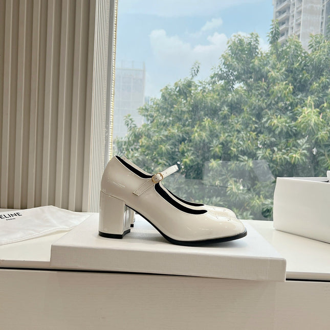 HIGH MARY JANE SHOES IN WHITE PATENT CALFSKIN