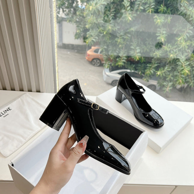 HIGH MARY JANE SHOES IN BLACK PATENT CALFSKIN