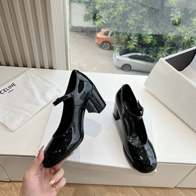 HIGH MARY JANE SHOES IN BLACK PATENT CALFSKIN