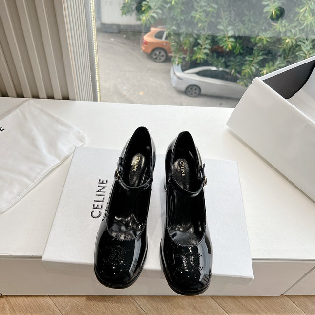 HIGH MARY JANE SHOES IN BLACK PATENT CALFSKIN