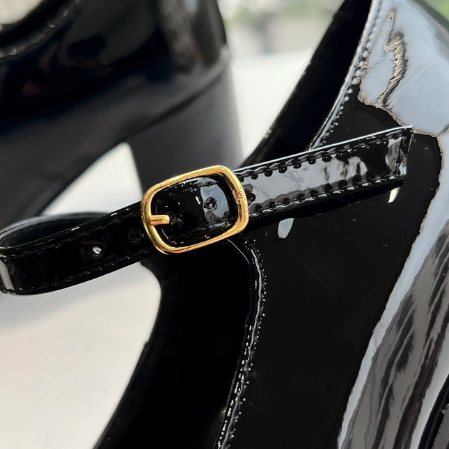 HIGH MARY JANE SHOES IN BLACK PATENT CALFSKIN