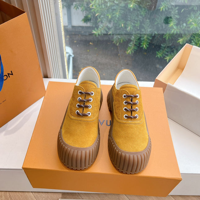 LV ARCHLIGHT SKATE SNEAKER IN HARVEST GOLD EMBOSSED SUEDE