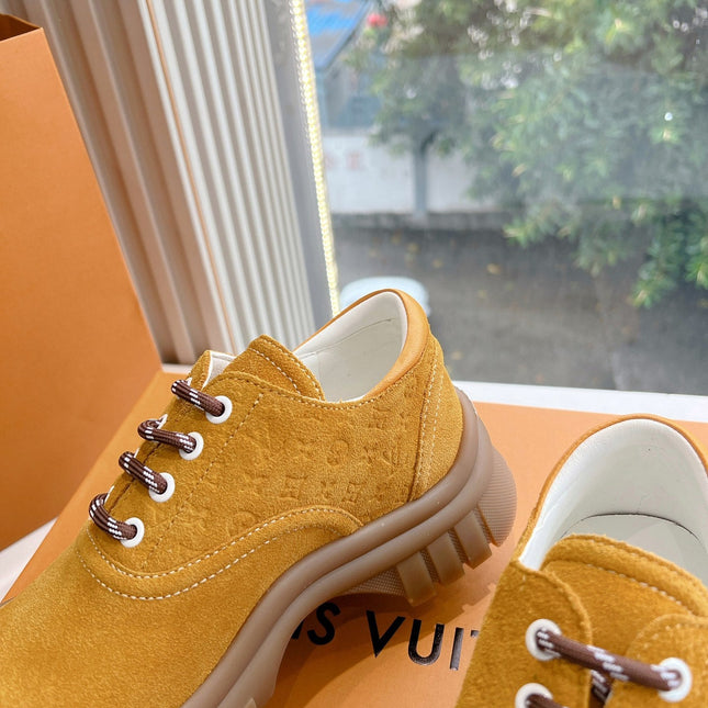 LV ARCHLIGHT SKATE SNEAKER IN HARVEST GOLD EMBOSSED SUEDE