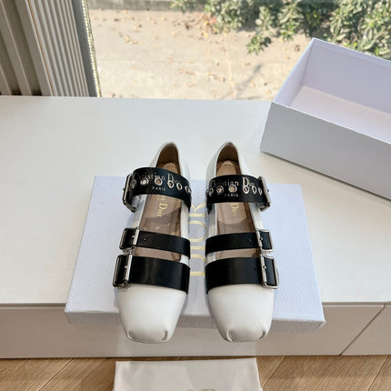 PUNK BALLET FLAT IN WHITE MIX BLACK SUPPLE CALFSKIN