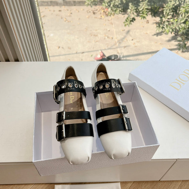 PUNK BALLET FLAT IN WHITE MIX BLACK SUPPLE CALFSKIN