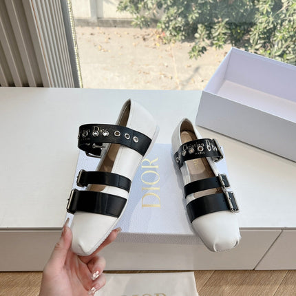 PUNK BALLET FLAT IN WHITE MIX BLACK SUPPLE CALFSKIN