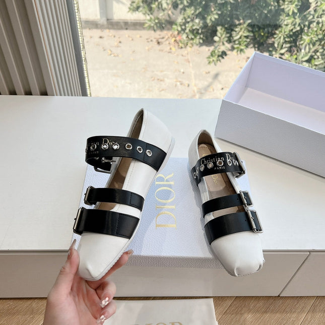 PUNK BALLET FLAT IN WHITE MIX BLACK SUPPLE CALFSKIN