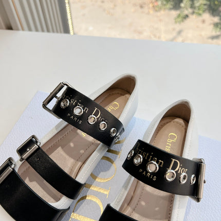PUNK BALLET FLAT IN WHITE MIX BLACK SUPPLE CALFSKIN