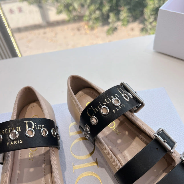 PUNK BALLET FLAT IN CAMEL BEIGE MIX BLACK SUPPLE CALFSKIN