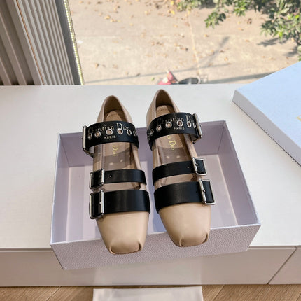 PUNK BALLET FLAT IN CAMEL BEIGE MIX BLACK SUPPLE CALFSKIN