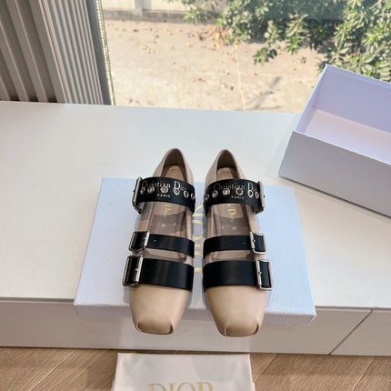 PUNK BALLET FLAT IN CAMEL BEIGE MIX BLACK SUPPLE CALFSKIN