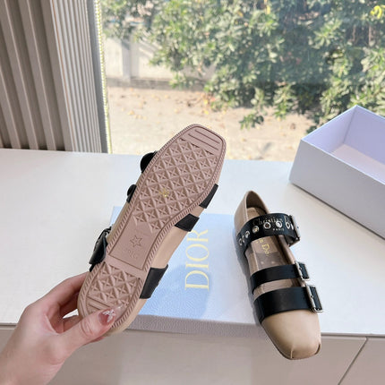 PUNK BALLET FLAT IN CAMEL BEIGE MIX BLACK SUPPLE CALFSKIN
