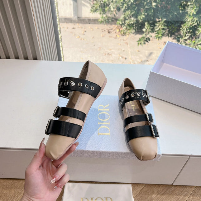 PUNK BALLET FLAT IN CAMEL BEIGE MIX BLACK SUPPLE CALFSKIN