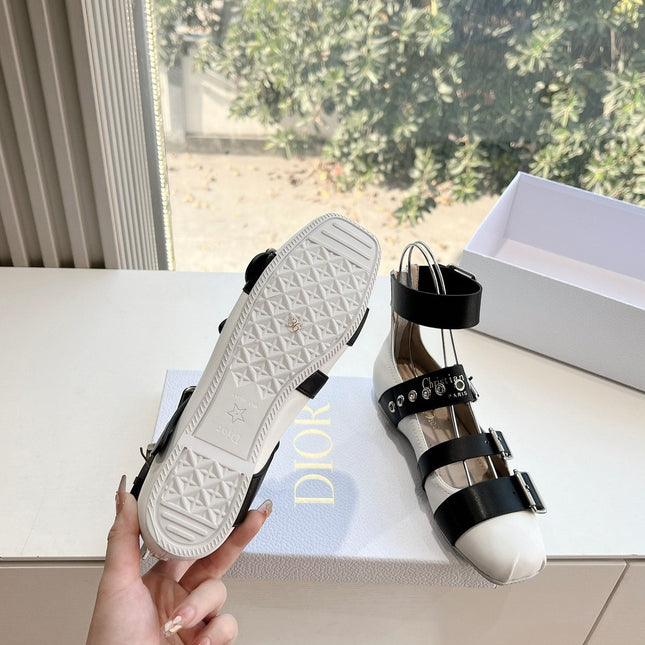 PUNK BALLET FLAT IN WHITE MIX BLACK CALFSKIN