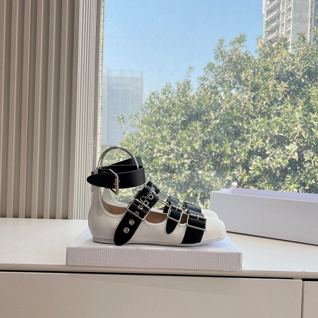 PUNK BALLET FLAT IN WHITE MIX BLACK CALFSKIN