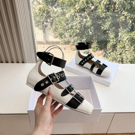 PUNK BALLET FLAT IN WHITE MIX BLACK CALFSKIN