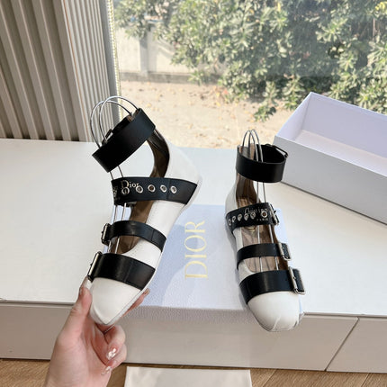 PUNK BALLET FLAT IN WHITE MIX BLACK CALFSKIN