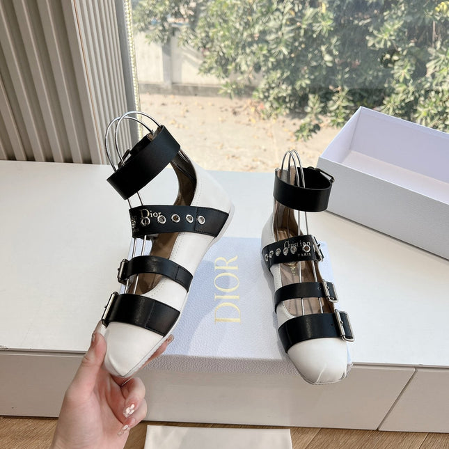 PUNK BALLET FLAT IN WHITE MIX BLACK CALFSKIN