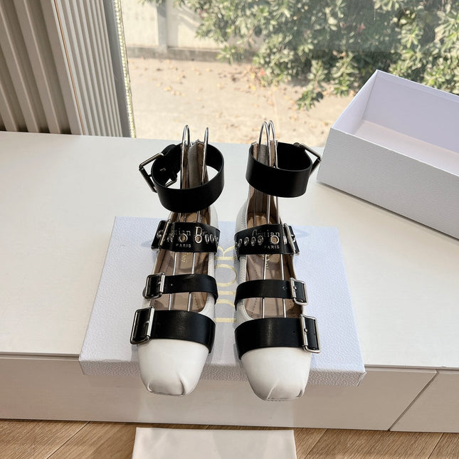 PUNK BALLET FLAT IN WHITE MIX BLACK CALFSKIN
