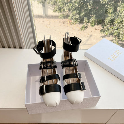 PUNK BALLET FLAT IN WHITE MIX BLACK CALFSKIN