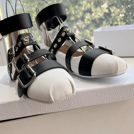 PUNK BALLET FLAT IN WHITE MIX BLACK CALFSKIN