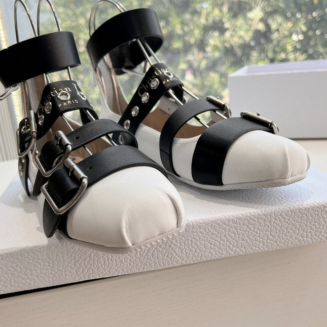 PUNK BALLET FLAT IN WHITE MIX BLACK CALFSKIN