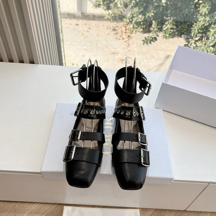 PUNK BALLET FLAT IN BLACK CALFSKIN