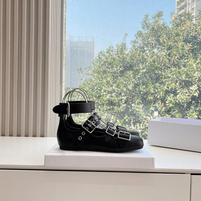 PUNK BALLET FLAT IN BLACK CALFSKIN