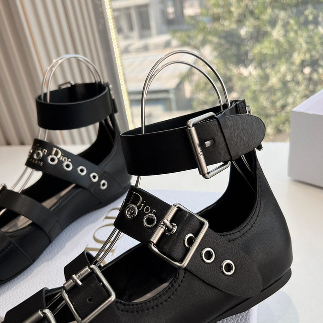 PUNK BALLET FLAT IN BLACK CALFSKIN