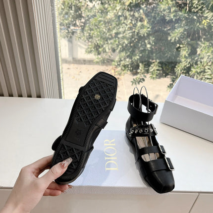 PUNK BALLET FLAT IN BLACK CALFSKIN