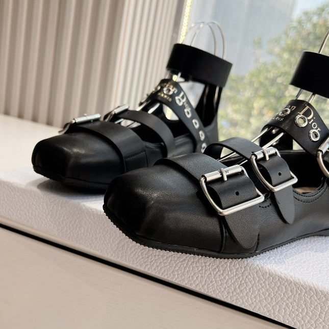 PUNK BALLET FLAT IN BLACK CALFSKIN