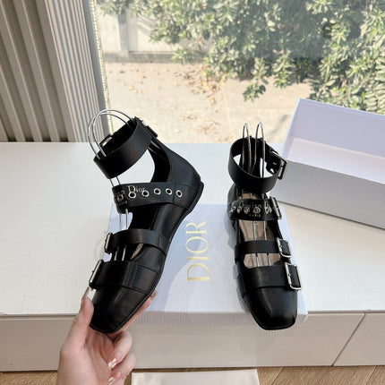 PUNK BALLET FLAT IN BLACK CALFSKIN