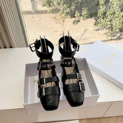 PUNK BALLET FLAT IN BLACK CALFSKIN