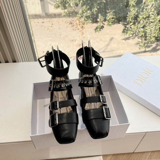 PUNK BALLET FLAT IN BLACK CALFSKIN