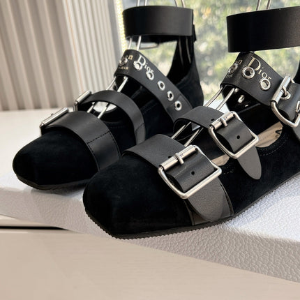 PUNK BALLET FLAT IN BLACK SUEDE AND CALFSKIN