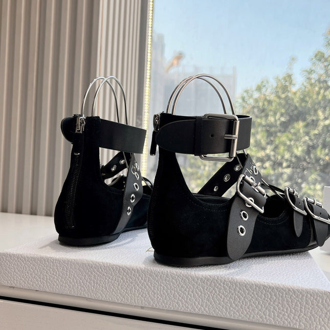 PUNK BALLET FLAT IN BLACK SUEDE AND CALFSKIN