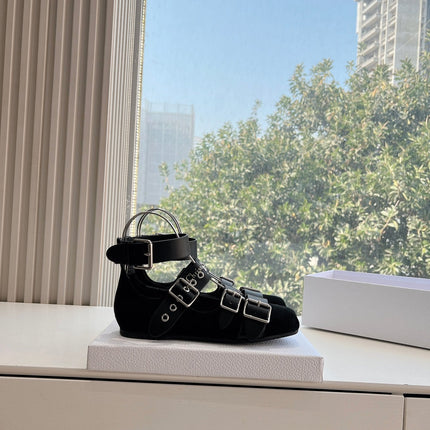 PUNK BALLET FLAT IN BLACK SUEDE AND CALFSKIN