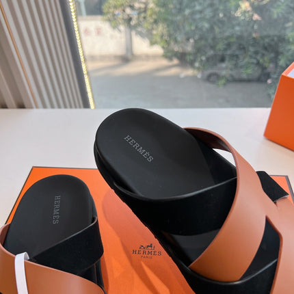 KAZIMIR SANDAL IN BRONZE BROWN CALFSKIN AND BLACK SUEDE