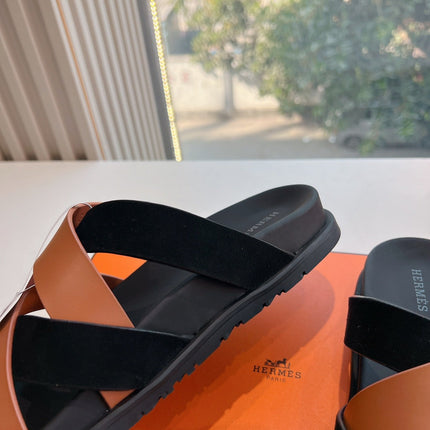 KAZIMIR SANDAL IN BRONZE BROWN CALFSKIN AND BLACK SUEDE