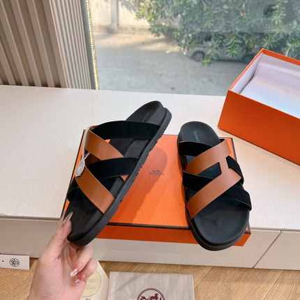 KAZIMIR SANDAL IN BRONZE BROWN CALFSKIN AND BLACK SUEDE